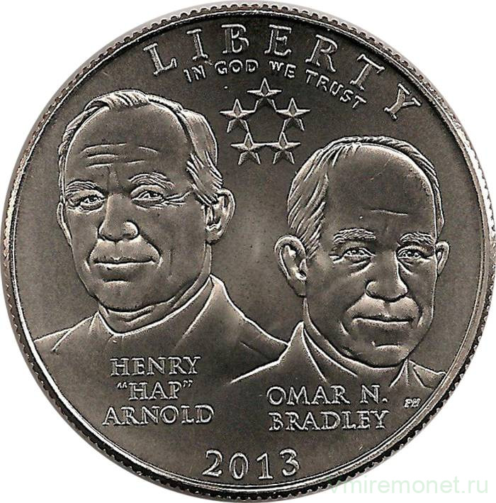 Монета. США. 50 центов 2013 год (D). Генри Арнолд и Омар Брэдли - 5-ти звездные генералы.