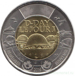 Монета. Канада. 2 доллара 2019 год. 75 лет Дню D.