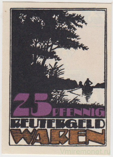 Бона. Нотгельд. Германия. Город Варен. 25 пфеннигов 1921 год. Вариант 1377.1.2.