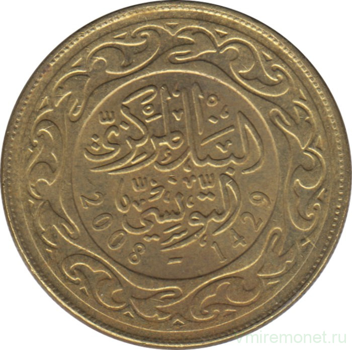 Монета. Тунис. 100 миллимов 2008 год.