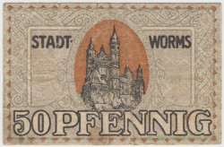 Бона. Нотгельд. Германия. Город Вормс. 50 пфеннигов 1919 год.