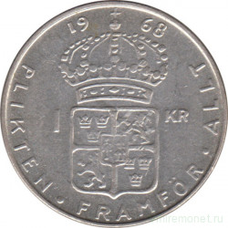Монета. Швеция. 1 крона 1968 год. Серебро.