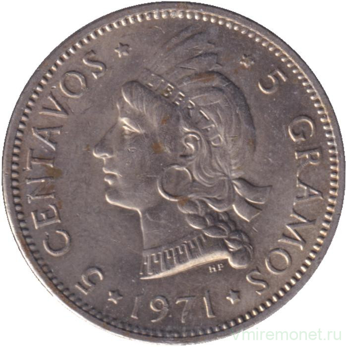 Монета. Доминиканская республика. 5 сентаво 1971 год.
