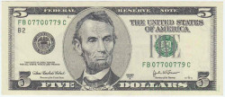 Банкнота. США. 5 долларов 2003 год. Тип 523b.