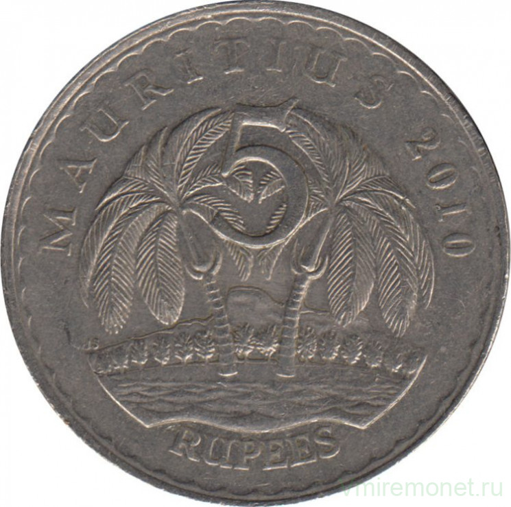 Монета. Маврикий. 5 рупий 2010 год.