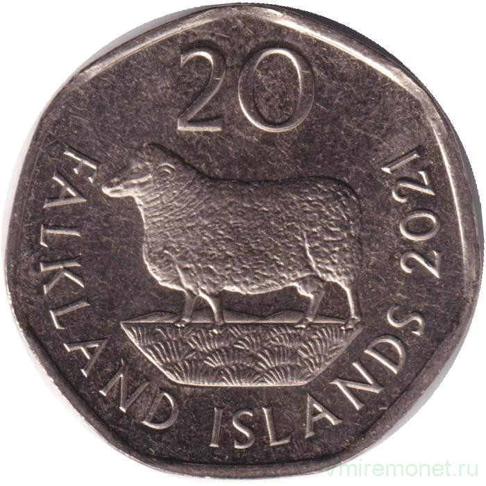 Монета. Фолклендские острова. 20 пенсов 2021 год.