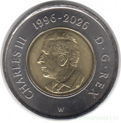 Монета. Канада. 2 доллара 2026 год. 30 лет с начала чекана монет номиналом 2 доллара.