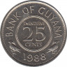 Монета. Гайана. 25 центов 1988 год. ав.