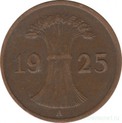 Монета. Германия. Веймарская республика. 1 рейхспфенниг 1925 год. Монетный двор - Берлин (А).