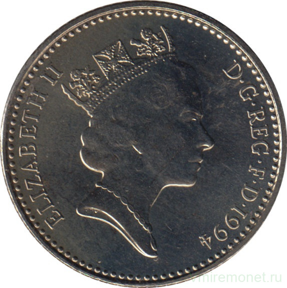 Монета. Великобритания. 10 пенсов 1994 год.