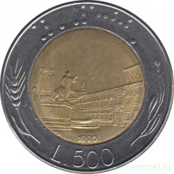 Монета. Италия. 500 лир 1990 год.