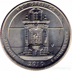 Монета. США. 25 центов 2010 год. Национальный парк № 1 Хот-Спрингс (Арканзас). Монетный двор D. 