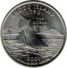 Аверс.Монета. США. 25 центов 2001 год. Штат № 13 Род-Айленд. Монетный двор P.