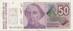 Банкнота. Аргентина. 50 аустралей 1986 год. Тип 326b(2).