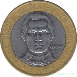 Монета. Доминиканская республика. 5 песо 2008 год. Магнитная.