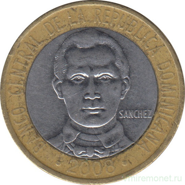 Монета. Доминиканская республика. 5 песо 2008 год. Магнитная.