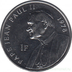 Монета. Конго. 1 франк 2004 год. 25 лет правления Иоанна Павла II. Папа Иоанн Павел II, 1978.