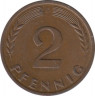 Монета. ФРГ. 2 пфеннига 1968 год. Монетный двор - Мюнхен (D). Сталь с медным покрытием. рев.