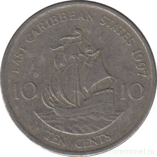 Монета. Восточные Карибские государства. 10 центов 1997 год.