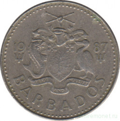Монета. Барбадос. 10 центов 1987 год.