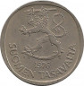 Аверс.Монета. Финляндия. 1 марка 1976 год.