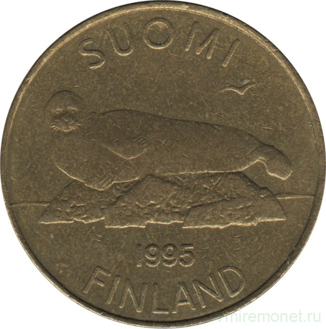 Монета. Финляндия. 5 марок 1995 год. Тюлень.