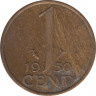 Монета. Нидерланды. 1 цент 1950 год. ав.