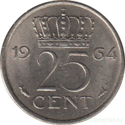 Монета. Нидерланды. 25 центов 1964 год.