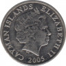 Монета. Каймановы острова. 5 центов 2005 год. ав.