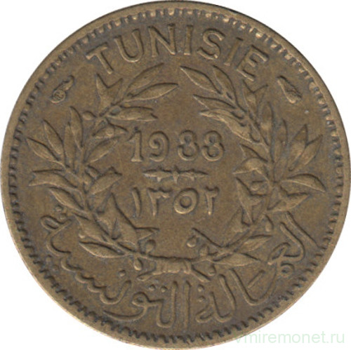 Монета. Тунис. 50 сантимов 1933 год.