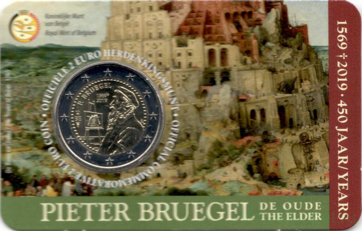 Монета. Бельгия. 2 евро 2019 год. 450 лет со дня смерти Питера Брейгеля Старшего. Коинкарта Belgique.