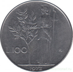 Монета. Италия. 100 лир 1972 год.