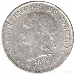 Монета. Колумбия. 50 сентаво 1881 год.