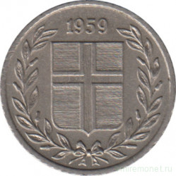 Монета. Исландия. 10 аурар 1959 год.