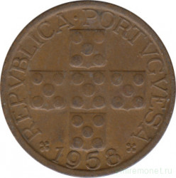 Монета. Португалия. 10 сентаво 1958 год.