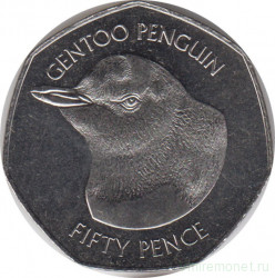 Монета. Фолклендские острова. 50 пенсов 2018 год. Субантарктический пингвин.