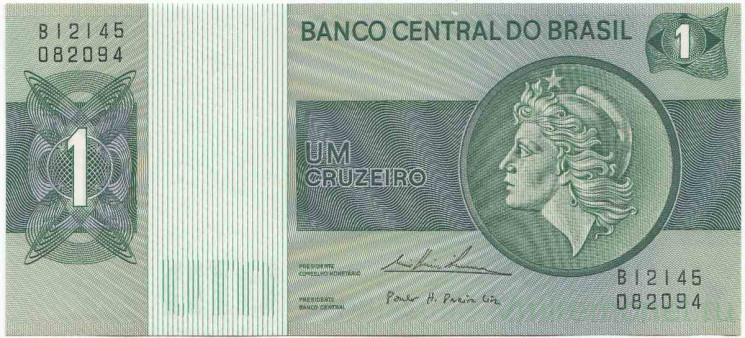 Банкнота. Бразилия. 1 крузейро 1975 год. Тип 191Ab.