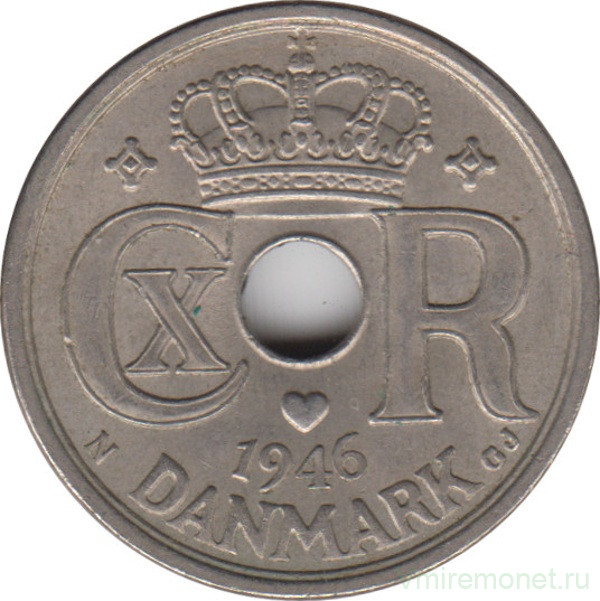 Монета. Дания. 25 эре 1946 год.