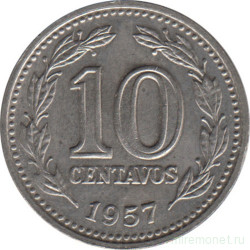 Монета. Аргентина. 10 сентаво 1957 год.