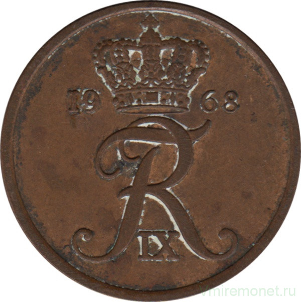 Монета. Дания. 5 эре 1968 год.