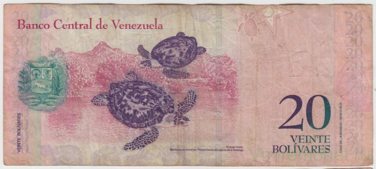 Банкнота. Венесуэла. 20 боливаров 2007 год. Тип 91b.