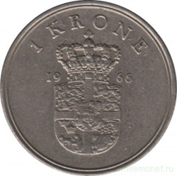 Монета. Дания. 1 крона 1966 год.