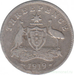 Монета. Австралия. 3 пенса 1919 год.