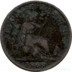 Монета. Великобритания. 1 фартинг 1868 год.