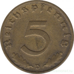 Монета. Германия. Третий Рейх. 5 рейхспфеннигов 1937 год. Монетный двор - Мюнхен (D).