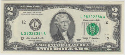Банкнота. США. 2 доллара 2009 год. Серия L. Тип 530А.