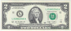 Банкнота. США. 2 доллара 2009 год. Серия L. Тип 530А.