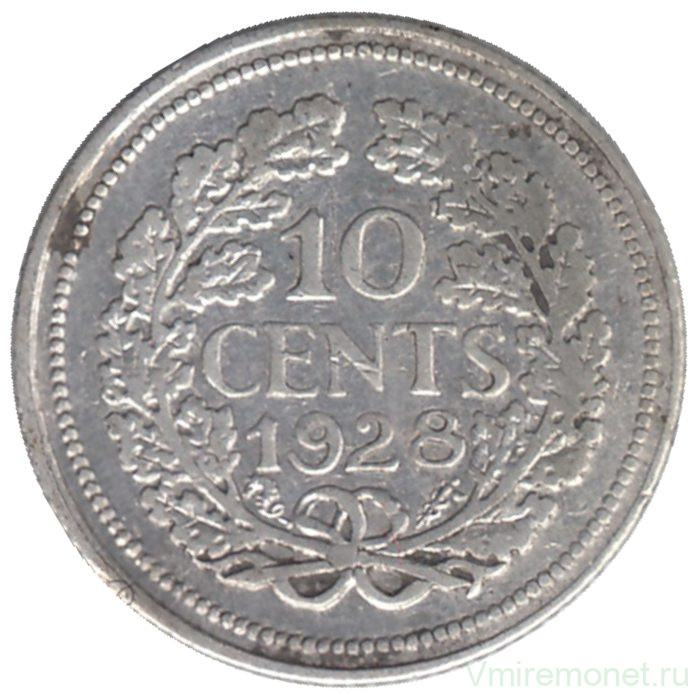 Монета. Нидерланды. 10 центов 1928 год. 