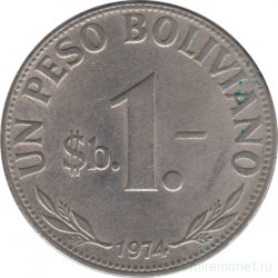 Монета. Боливия. 1 песо 1974 год.