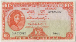 Банкнота. Ирландия. 10 шиллингов 1962 год. Тип 63а.